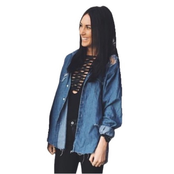 new LF Carmar ✶ Destroyed Denim Button Down BD Shirt ✶ Chambray Mineral Wash ✶ - Picture 3 of 16